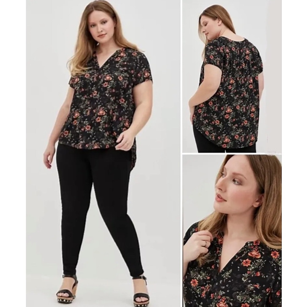 Torrid Georgette Floral Hi Low Short Sleeve Blouse